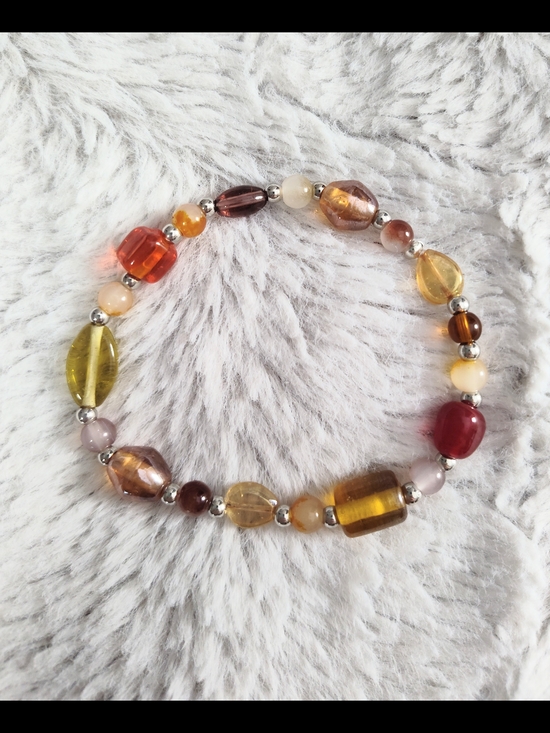 Hand Crafted Jewelry - Hand Crafted Amber, Gold & Red Glass Bead Bracelet